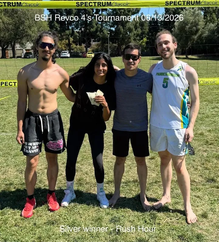 Yousif, Ria, Rubèn, and me posing after winning Silver